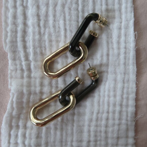 gold and black chain links j crew dangle earrings for work business school - Picture 2 of 3